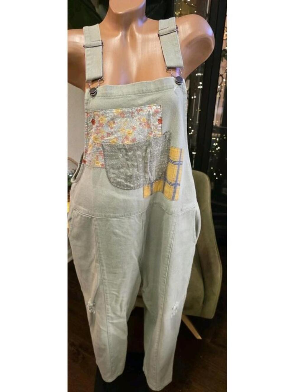 Easel Boho Patchwork Wide Leg Denim Overalls - Women's Size Medium - Picture 6 of 11